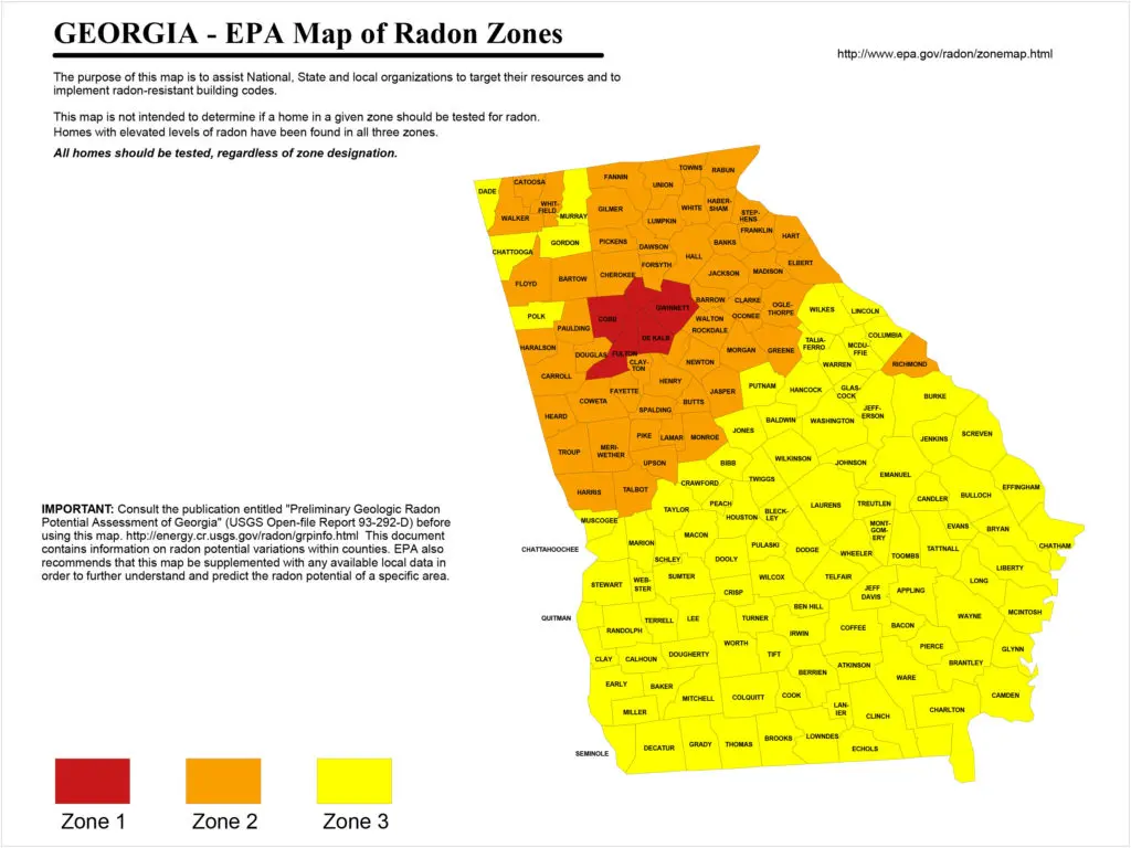 Georgia Radon Gas Zone Map